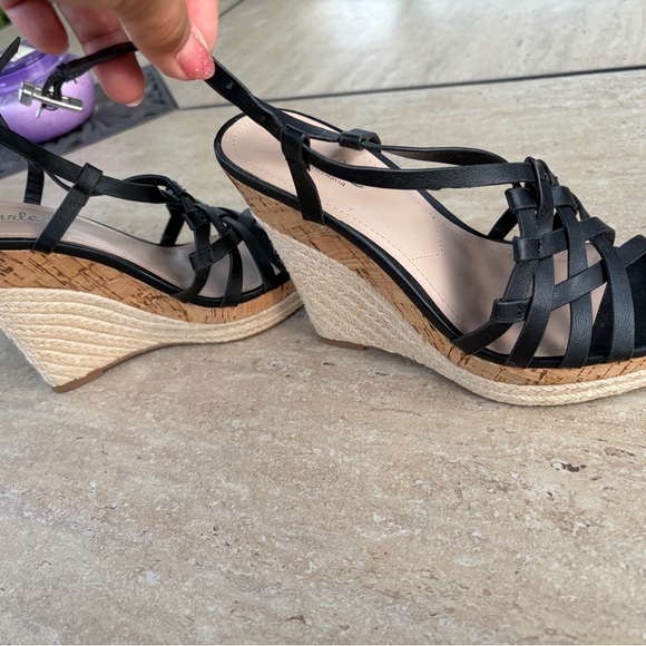 Charles David Black Strappy Cork Wedge Sandals - Picture 2 of 5